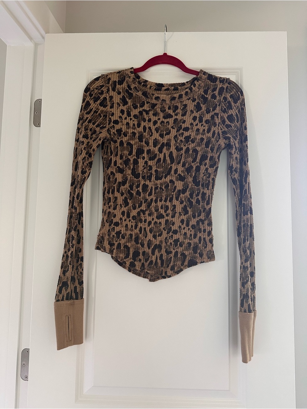 We The Free Leopard Ribbed Long Sleeve Top - Brown and Black